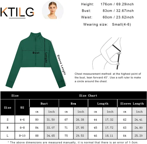 Vista 5 de KTILG Chaquetas cortas de manga larga para mujer, con cremallera, ligeras, atléticas, yoga, correr, con agujeros para el pulgar