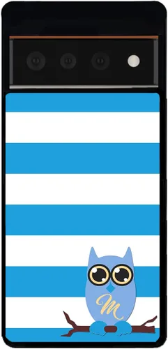 Vista 5 de Blue White Bars Owl - Funda de goma negra personalizada para teléfono compatible con Google Pixel 10, 10 Pro, 10 Pro XL, 9a, 9 Pro, Pixel 9, Pixel 9
