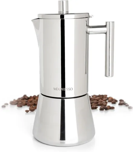 Vista 15 de Mixpresso Cafetera Espresso Greca Negra para Estufa de 6 Tazas 300ml/10oz, Olla Moka con Diseño de Percolador de Café, Cafetera de Acero Inoxidable