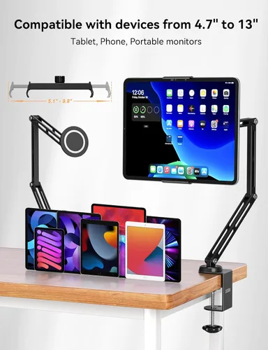 Vista 6 de XAOSUN Soporte para tablet ajustable, soporte magnético de aluminio para iPad, soporte plegable para tableta, rotación de 360°, compatible con iPad