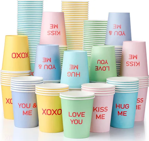 Vista 11 de Funtery 100 piezas de vasos de papel de Navidad, vasos de café desechables de Navidad con copos de nieve, muñeco de nieve, alce, luces, 9 onzas