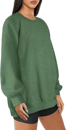 Vista 2 de OFEEFAN Sudadera de gran tamaño para mujer, de forro polar, manga larga, cuello redondo, casual, ropa de otoño 2023