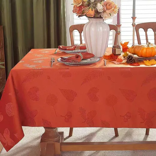 Vista 11 de SESTYBALE Mantel rectangular de Acción de Gracias, tela jacquard resistente y a prueba de derrames con hojas, diseño de hojas de albaricoque Ámbar