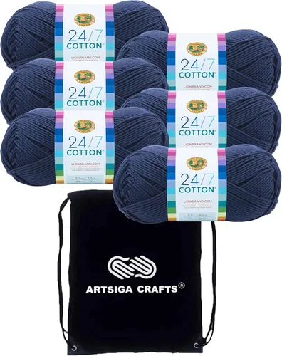 Vista 18 de Lion Brand 24/7 Algodón Blanco 761-100 (6-Carrillos - Mismo Lote de Tinta) Hila Gruesa Media #4 de Algodón para Crochet y Tejido con Bolsa