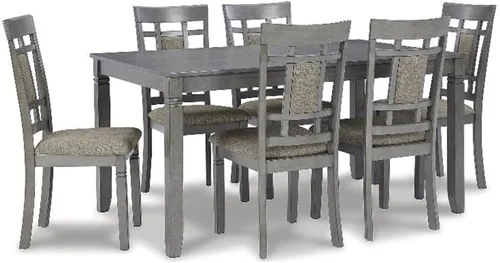 Vista 14 de Signature Design por Ashley Blondon - Juego de mesa de comedor rectangular con 6 sillas, patrón de chevron, patas cónicas, capacidad para 6 Negro