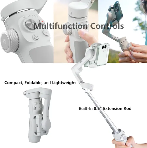 Vista 2 de Estabilizador de cardán FeiyuTech VB4 de 3 ejes para teléfono iPhone y Android, cardán portátil plegable para smartphone con trípode y barra