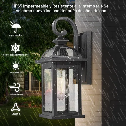 Vista 2 de Darkaway Accesorios de iluminación exterior para montaje en pared, aplique de pared al aire libre con vidrio sembrado, impermeable, accesorio