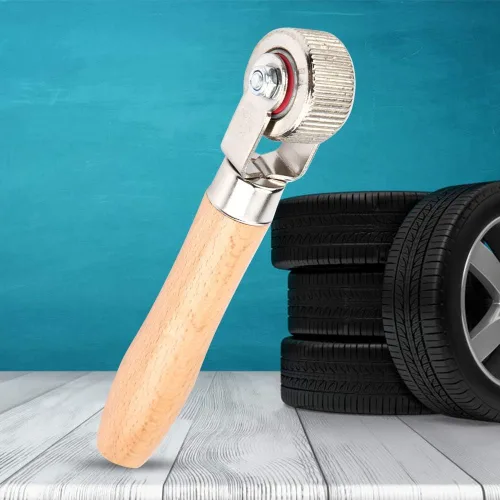 Vista 5 de KIMISS Herramienta de reparación de parches de neumáticos para rueda de automóvil con mango de madera y rodillo de rodamiento de bolas, cosedor