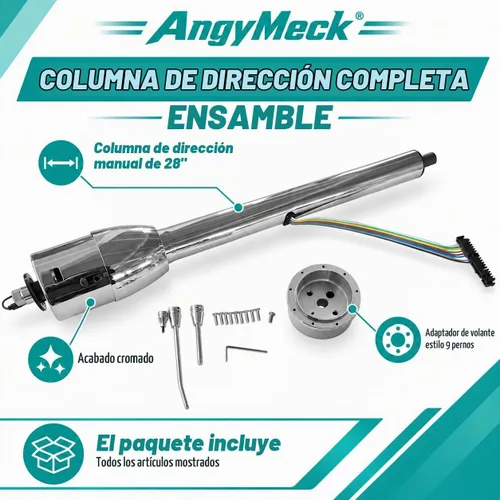 Vista 2 de Columna de Dirección Manual de Inclinación Cromada de 28'' con Adaptador de Rueda Sin Llave Hot Rod GM Columna de dirección cromada de 28" sin llave