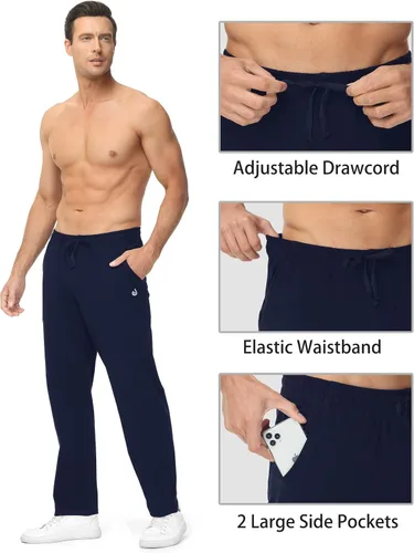 Vista 4 de HARTPOR Pantalones deportivos para hombre, pantalones deportivos de yoga, casuales, holgados, con bolsillos, pierna recta