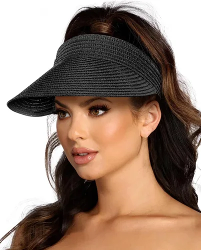 Vista 8 de Beach Sun Visor Hats for Women, Wide Brim UPF50+ Protection Straw Hat Packable Foldable Summer Beige