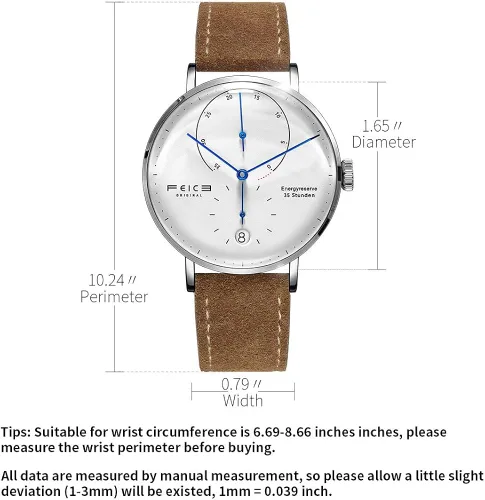 Vista 7 de FEICE Bauhaus - Reloj mecánico automático con espejo abovedado, resistente al agua, de cara grande, para hombre, 1.65 pulgadas (FM202)