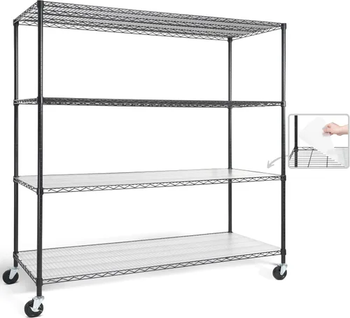 Vista 20 de CAPHAUS Estantería de alambre de grado comercial NSF con ruedas, patas niveladoras y forros, estante de metal para almacenamiento, 36 x 18 x 76, 5
