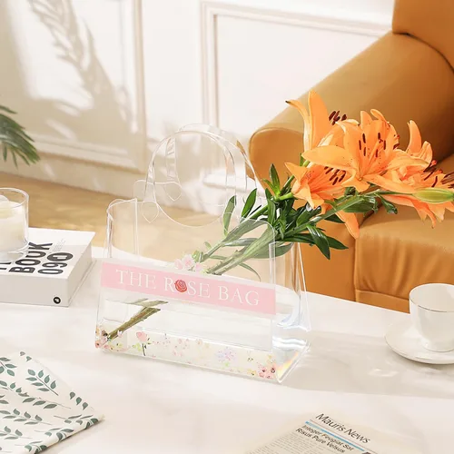 Vista 3 de Jarrón de bolsa, jarrones para flores, jarrones de acrílico transparente, florero para boda, sala de estar, dormitorio, mesa, oficina (bolsa de mano)