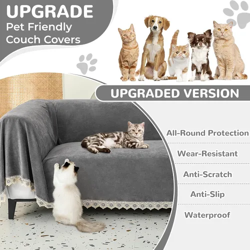 Vista 2 de Funda de sofá 100% impermeable y antideslizante para mascotas y perros, funda de sofá lavable, protector antiarañazos para gatos, para sofá