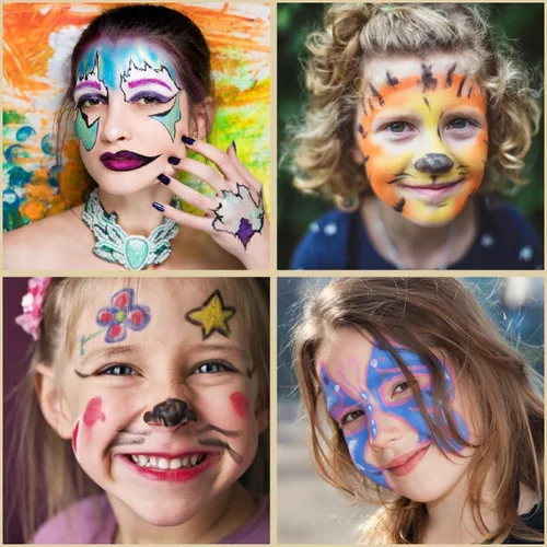 Vista 3 de Kit de pintura facial para niños, pinturas de maquillaje grandes a base de agua de 15 colores con plantillas, 2 pinceles, kit de maquillaje