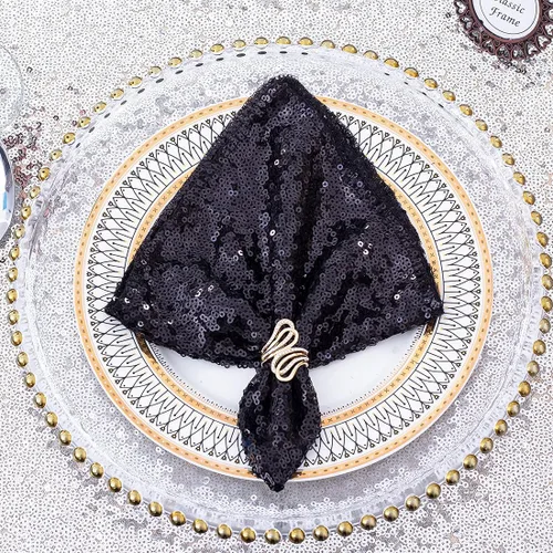 Vista 4 de Eternal Beauty Servilletas de tela de lentejuelas negras de 12 x 12 pulgadas, paquete de 12 para fiestas, bodas, cenas de cumpleaños