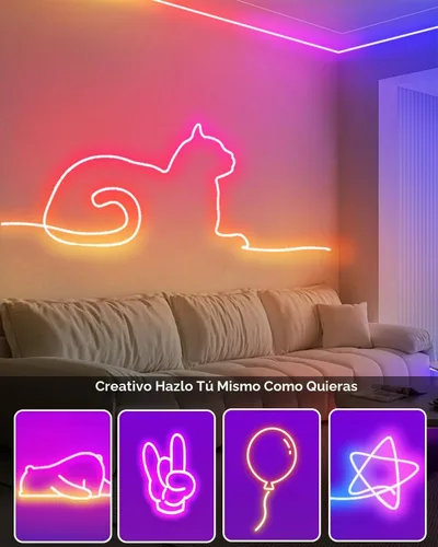 Vista 4 de Luces de cuerda de neón inteligentes de 16.4 pies, USB, luces LED IC y RGB