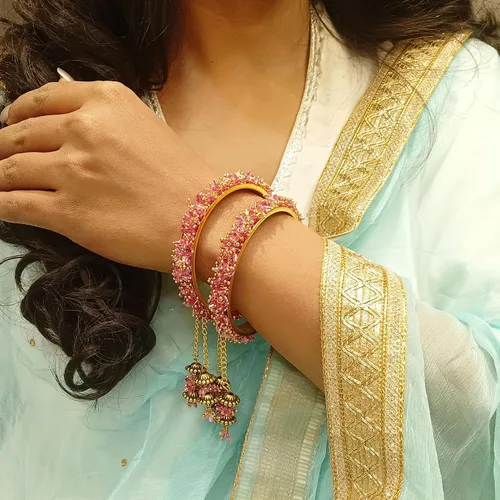Vista 5 de Efulgenz Pulsera de cuentas india con dijes de borla colgantes, joyería de novia para mujer