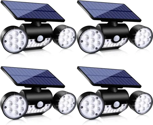 Vista 9 de Luces solares para exteriores, luces de seguridad con sensor de movimiento, luces solares de pared con focos de doble cabeza, LED, impermeables