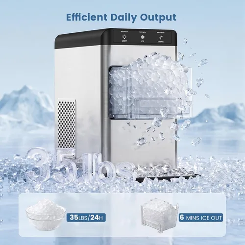 Vista 3 de COWSAR 35Lbs/24H Nugget Ice Maker Countertop, Ready in 6 Mins Pebble Ice Maker Machine, Self-Cleaning Countertop Ice Makers with Ice Scoop&Basket