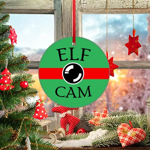 Vista 8 de Adorno de cámara de elfo de Navidad 2023 vigilancia reloj de Papá Noel colgante decoración de árbol de Navidad vacaciones te está mirando travieso