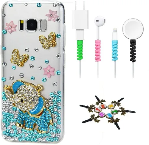 Vista 10 de Sparkle Funda compatible con Samsung Galaxy J2 Prime – Elegante funda 3D hecha a mano con diseño floral de búho nocturno con protector de cable