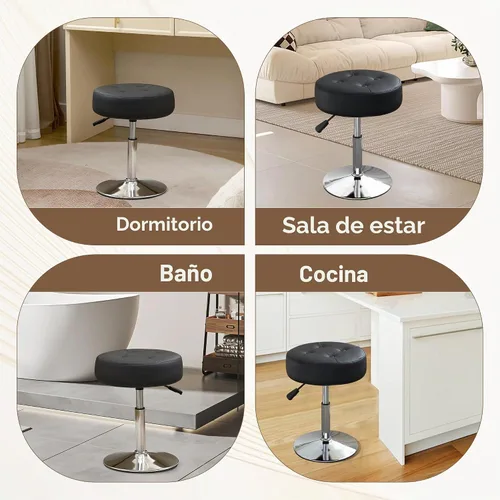 Vista 7 de Taburete Otomano Giratorio Silla para Sala de Maquillaje Taburete para Silla de Tocador Altura Ajustable Cuero Sintético Negro Negro 1