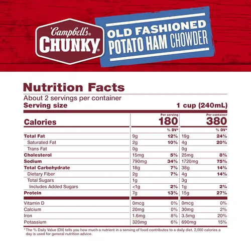 Vista 2 de Campbell’s Chunky - Sopa de papa y jamón a la antigua, lata de 18.8 onzas (paquete de 12)