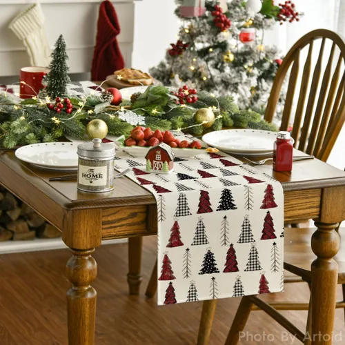 Vista 2 de Artoid Mode Camino de mesa de árbol de Navidad, decoración de mesa de comedor de cocina de invierno de temporada para decoración de fiesta