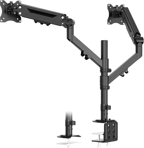 Vista 7 de Soporte de escritorio para dos monitores de 17 a 40 pulgadas, soporta hasta 12 kg, brazos de monitor de escritorio para 2 monitores con colocación