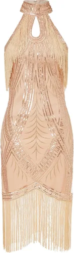 Vista 6 de BABEYOND Vestido de flapper de los años 20 Vestidos largos con flecos Oro rosado