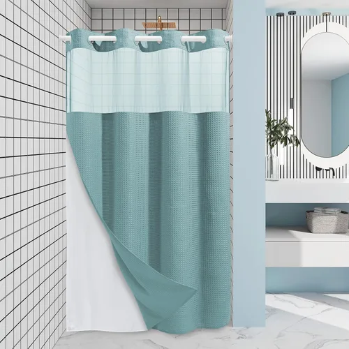 Vista 55 de EUTXL Cortina de ducha beige sin gancho con forro a presión, 230 GSM, cortinas de ducha para baño, 71 pulgadas de ancho x 74 pulgadas de alto