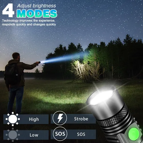 Vista 7 de NAKCNM 2 Pack High Lumens LED Flashlight, Rechargeable Super Bright Torch with Adjustable Focus, USB-C Charging, Small Pocket-Sized Flashlight for