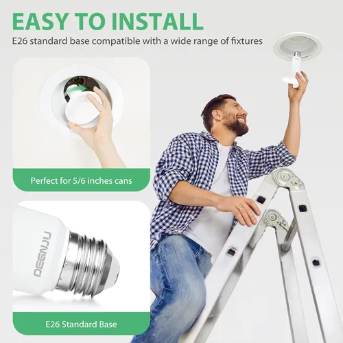 Vista 4 de DEGNJU Paquete de 6 bombillas LED empotradas BR30, bombillas de inundación regulables para interiores, CRI80 7 W, equivalente a 65 W, 2700 K, blanco