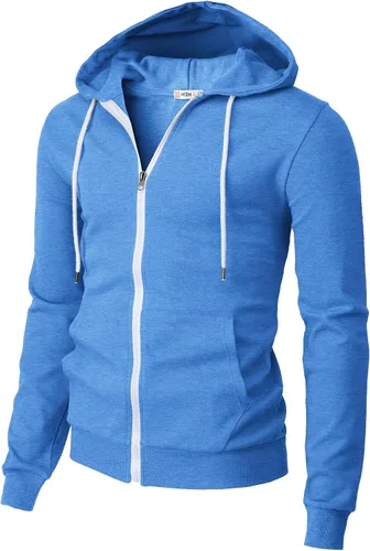 Vista 13 de H2H Sudadera con capucha y cremallera para hombre, ligera, de manga larga, básica, ajustada, de algodón, con bolsillo Cmohol048-gris