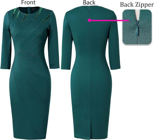 Vista 5 de VFSHOW Elegante vestido de tubo ajustado con cuello redondo para mujer, para el trabajo, negocios, oficina, bodycon