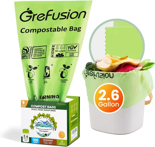 Vista 12 de GreFusion Bolsas compostables para cubo de compost de cocina, 1.2 galones, 125 unidades, certificadas por BPI y ASTM, a prueba de fugas y control