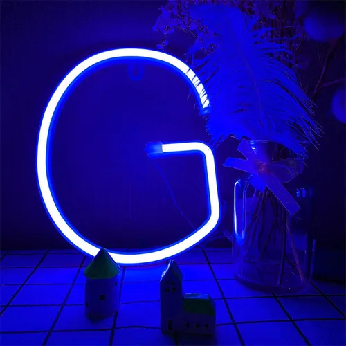 Vista 12 de ENUOLI Letrero de neón azul con letras LED USB/luces alimentadas por batería, letrero alfabético, marquesina, letra, decoración, luces nocturnas