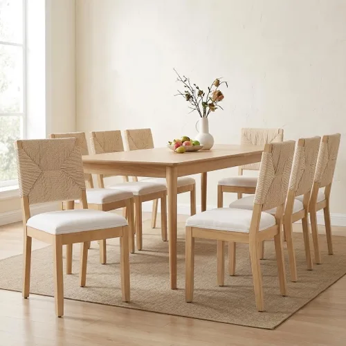 Vista 8 de French Country Dining Chairs Set of 2, Linen Upholstered Cane Back, Amber