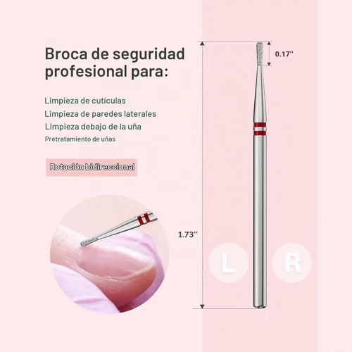 Vista 5 de MelodySusie Broca para uñas de limpieza de cutículas en forma de pera de 1.2mm, 3/32'', Limpiador profesional de carburo diamantado de seguridad