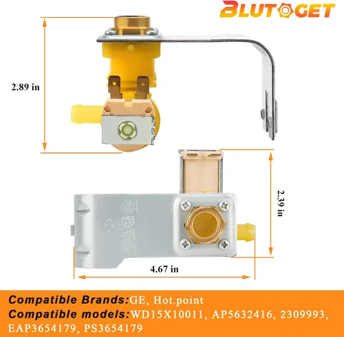Vista 5 de Válvula de entrada de agua para lavavajillas WD15X10014 WD15X10011 de Blutoget - Compatible con lavavajillas GE Hotpoint, reemplaza WD15X10011