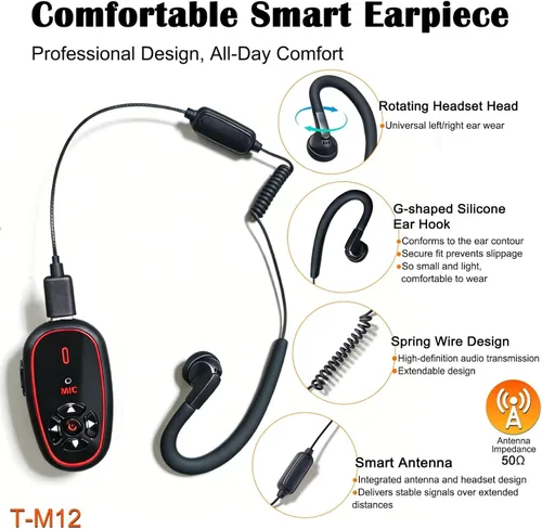 Vista 6 de T-M12 Super Mini Walkie Talkies con control de voz AI manos libres
