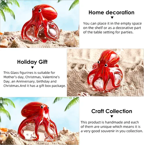 Vista 5 de EUSTUMA Adorno de figura de pulpo de vidrio soplado a mano, adorno de animales marinos para acuario de pecera, colección de animales marinos
