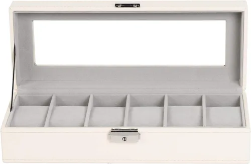 Vista 3 de NEX Caja de reloj organizador para hombres, de piel sintética superior de cristal para el almacenamiento de relojes