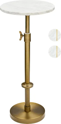 Vista 9 de Mesa ajustable de mármol negro de 10 pulgadas con 2 posavasos, latón antiguo Adjustable 10" round martini end table & pedestal side table. Black