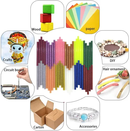 Vista 6 de Tretar - Barras de pegamento termofusible con purpurina, mini barras de pegamento caliente de colores para manualidades, bricolaje, reparación