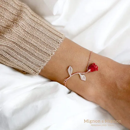 Vista 4 de MignonandMignon Pulsera rosa chapada en oro rosa para mujer, joyería de la belleza y la bestia - 3ERBR-RG