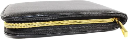 Vista 2 de Gullor Estuche para pluma estilográfica para 12 bolígrafos de cuero negro con cremallera dorada