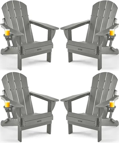 Vista 8 de Ciokea Silla Adirondack plegable con textura de madera, silla Adirondack para patio, resistente a la intemperie, silla de plástico para hoguera